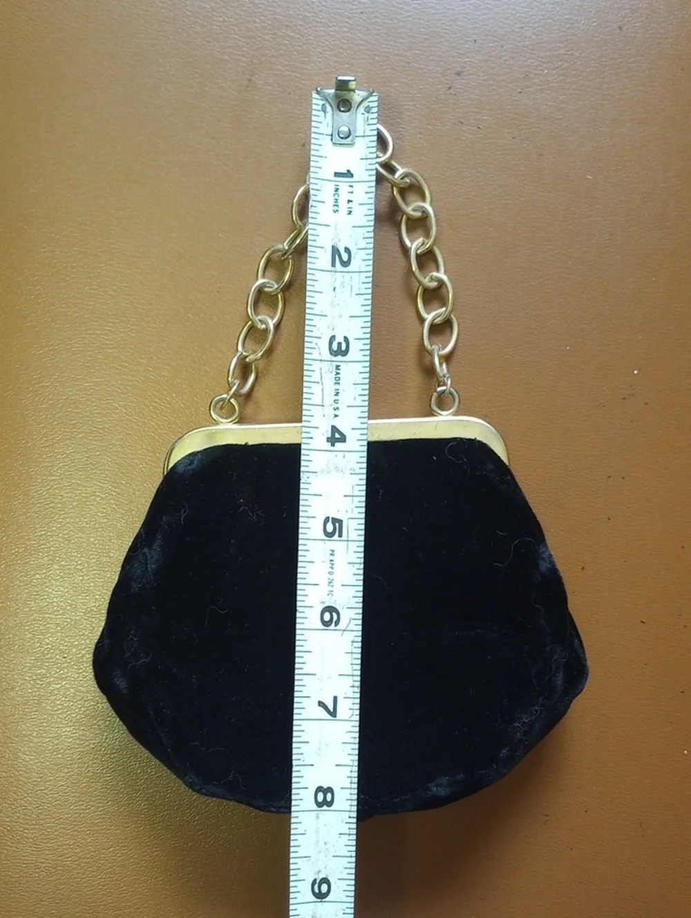 Vintage Retro Black Velvet Girl's Clutch Purse w/ Gold Chain